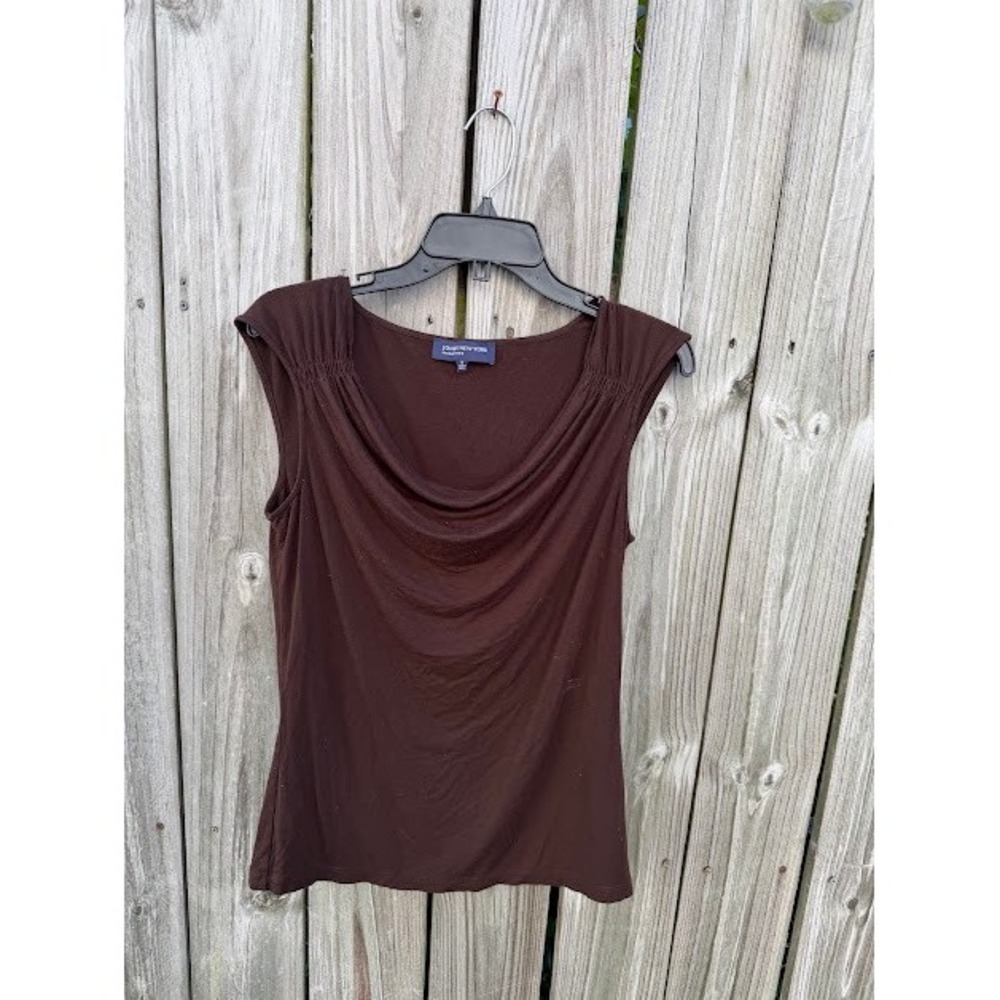 Minimalist Jones New York Signature Top S Brown Cowl Neck Sleeveless Draped